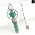 Green aventurine merkaba star and hexagonal prism crystal pendulum with silver chain - Green Aventurine