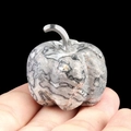 Mini natural stone pumpkin figurine with grey marble texture and silver metal stem - Picasso Stone (1445) / 30mm