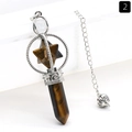 Handcrafted tiger eye stone merkaba pendulum pendant with a polished silver chain - Tiger's Eye