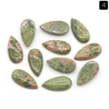 Polished unakite teardrop stones for DIY jewelry making in green and pink hues - Unakite