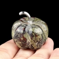 Polished unakite crystal pumpkin gemstone carving with silver stem held in hand - Dragon Blood Stone (1445) / 30mm