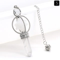 Polished white crystal hexagonal prism pendant with silver star frame and dowsing chain - White Crystal