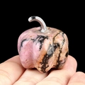 Natural rhodonite crystal pumpkin carving with silver stem for seasonal home decor - Rhodonite (1445) / 30mm