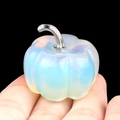 Handheld opalite pumpkin stone ornament with silver stem for seasonal home decor - Synthetic Opal (1445) / 30mm