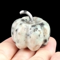 Natural spotted stone pumpkin figurine with silver metal stem held in hand - Tianshan Blue Stone (1445) / 30mm