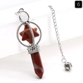 Red jasper hexagonal crystal pendant with silver hexagram star and metal chain - Red Jasper