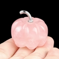 Miniature rose quartz crystal pumpkin carving with silver stem for autumn decor - Rose Quartz (1445) / 30mm