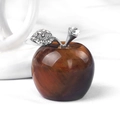 Tijgeroog steen appel ornament met zilveren bladeren en strass voor decoratie - Tijgeroog