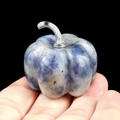Handheld blue and white sodalite crystal pumpkin carving with silver metal stem - Blue Spot Jasper (1445) / 30mm