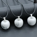 Apple shaped white marble stone pendant necklace with black woven rope and silver bail - 20mm Howlite White Turquoise