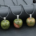 Three green and red natural crystal agate apple pendants with black cord necklace - 20mm Unakite