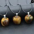 Tiger eye stone apple-shaped pendant necklace with silver clasp and black cord - 20mm Tiger Eye