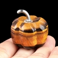 Tiger eye stone pumpkin carving with silver stem held in hand for desktop decor - Tiger Eye (1445) / 30mm