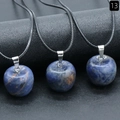 Three natural sodalite stone apple pendants with silver metal clasps and black cord necklaces - 20mm Sodalite