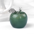 30mm green aventurine crystal apple figurine with silver leaf and sparkling rhinestones - Green Aventurine