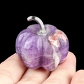 Miniature hand-carved purple fluorite pumpkin stone with a detailed silver metal stem - Amethyst (1445) / 30mm
