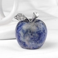 Sodalite natural crystal apple sculpture with rhinestone encrusted silver leaf - Sodalite
