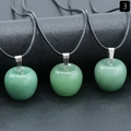 Three green aventurine apple-shaped pendant necklaces with black wax cords - 20mm Green Aventurine