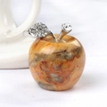 Polished yellow crystal apple ornament with crystal-studded silver leaf and stem - Crazy Agate