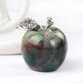 Polished natural crystal apple figurine in dark green and red with rhinestone leaf - India Agate