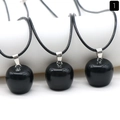 Minimalist black crystal apple pendant necklace with high-gloss finish and black woven cord - 20mm Obsidian
