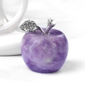 Amethyst crystal apple statue with silver leaf and sparkling rhinestones home decor - Lilac Stone