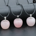 Pink quartz apple pendant necklace with black cord cord and polished natural stone - 20mm Rose Quartz