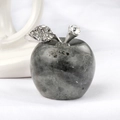 30mm natural labradorite apple sculpture with silver rhinestone leaf in dark grey stone - Labradorite