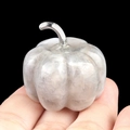 Miniature gray marble textured pumpkin stone decor with silver stem on palm - White Crazy Agate (1445) / 30mm