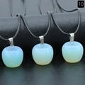 Apple shaped opal pendant necklace with silver metal clip and black woven wax cord - 20mm Opalite (Synthetic)