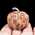 Handcrafted natural agate pumpkin statue with silver stem and warm orange textures - Crazy Agate (1445) / 30mm