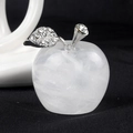 White crystal apple statue with silver rhinestone leaves for elegant home decor - White Crystal