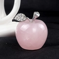 Handcrafted rose quartz apple figurine with sparkling crystal-encrusted silver leaf accent - Rose Quartz
