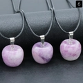 Natural purple agate stone apple pendant with metal clasp and black woven cord - 20mm Lilac Stone