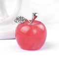 Red crystal apple figurine with silver leaf and sparkling rhinestones for home decor - Watermelon Red (Synthetic)