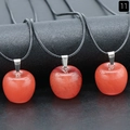 Three red apple natural crystal quartz pendants with black woven cords for Christmas decor - 20mm Watermelon Red Crystal (Synthetic)
