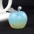 30mm opalite crystal apple figurine with sparkling silver leaf and rhinestone inlay - Synthetic Opal