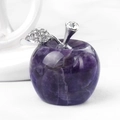 Amethyst crystal apple sculpture with silver rhinestone-encrusted leaf and stem ornament - Amethyst