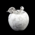 White marble pattern crystal apple ornament with sparkling silver rhinestone leaf - Howlite