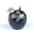 Polished bloodstone crystal apple ornament with crystal leaf and silver stem - African Blood Stone