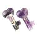 Natural purple amethyst heart-shaped key carvings with unique crystal stone textures - Amethyst