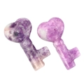 Natural purple amethyst stone heart key carving set with unique mineral textures - Lilac Purple