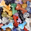 Variety of polished natural crystal and agate heart-shaped keys in mixed colors - Mixed Random