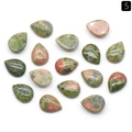 Cabochon in unakite naturale a forma di pera con trama lucida verde e rosa - 12x16mm / Unakite