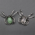 Spider brooch pendant with green stone and antique silver finish showing front and back - Green Aventurine