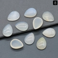 Set of 10 teardrop milky white natural agate cabochon stones for jewelry inlay - Agate