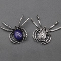 Vintage silver spider brooch and pendant with dark blue gemstone inlay and dual-purpose pin - Lapis Lazuli