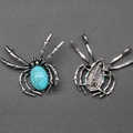 Spider brooch pendant with blue turquoise stone inlay in vintage silver alloy finish - Synthetic Turquoise