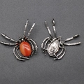 Gothic spider brooch with carnelian gemstone inlay and vintage silver metal finish - Red Agate