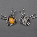 Spider brooch pendant in vintage silver finish with amber gemstone inlay and pin detail - Yellow Jade